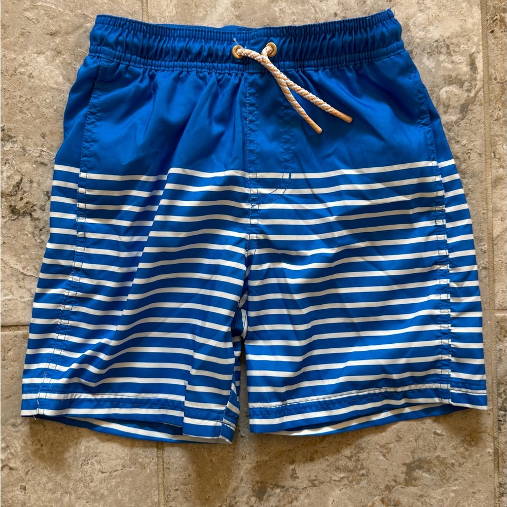 Blue and White Striped Swim Trunks Size 8